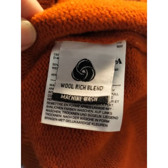 3289) C&A Est 1841 Burnt Orange Cowl Neck Cable Knit Wool Blend Sweater XXL - Picture 9 of 11